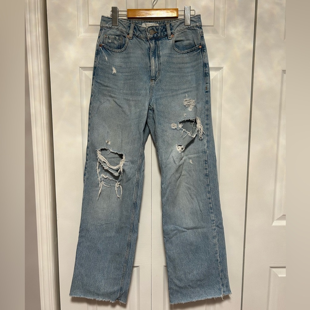 Dynamite Distressed Wide Leg Jeans in Light Blue Denim Women’s Size 26